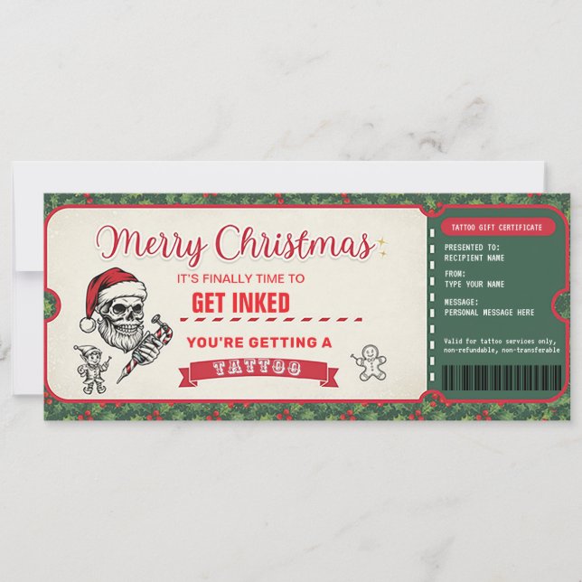 Invitation Christmas Tattoo Gift Certificate Card Voucher (Devant)