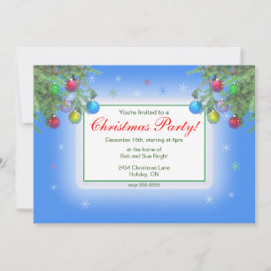 Invitation Christmas Tree Shine on Blue Party