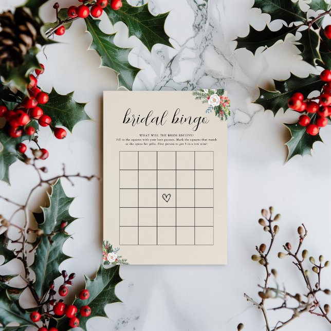 Invitation Christmas Winter Bridal Shower Bingo Game Card (Créateur téléchargé)
