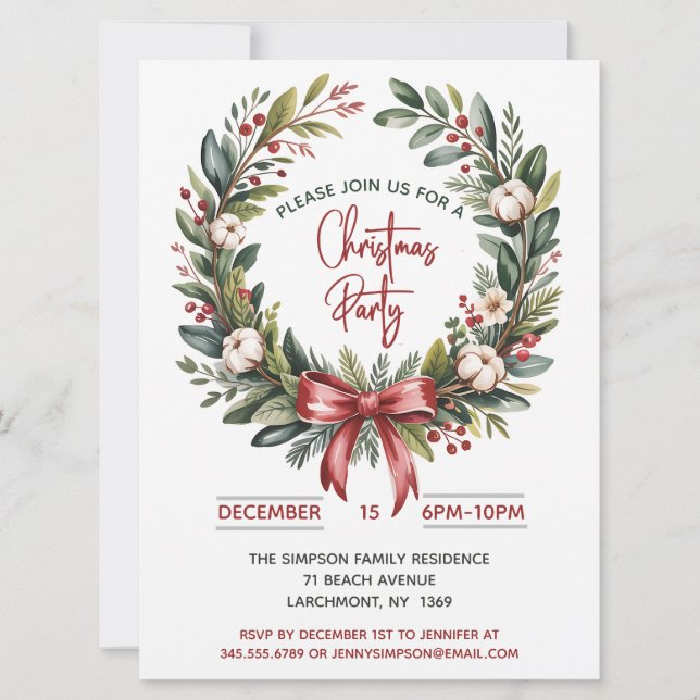 Invitation Christmas Wreath Party  (Devant)