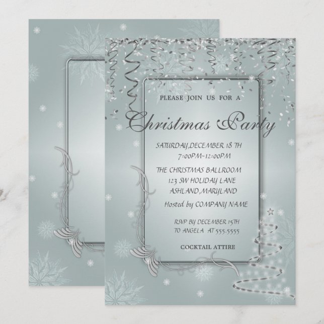 Invitation ChristmasTree, Snowflakes Corporate Christmas Part (Devant / Derrière)