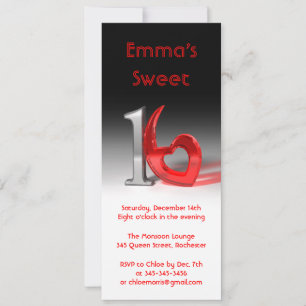 Invitation Chrome & Candy Red Sweet 16 (grand)