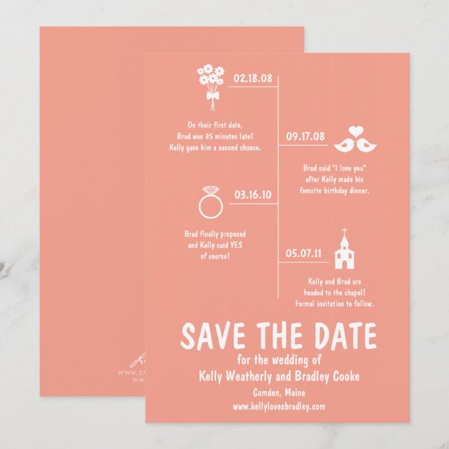 Invitation Chronologie de la relation corail Mariage Épargnez (Devant / Derrière)