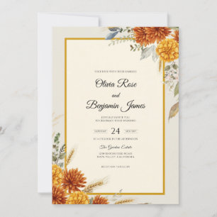 Invitation Chrysanthème Eucalyptus Ocre Profond de Mariage