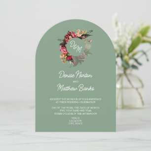 Invitation Chrysanthème Monogramme sur Basil Green