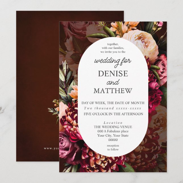 Invitation Chrysanthème romantique sur le Mariage du vin (Devant / Derrière)