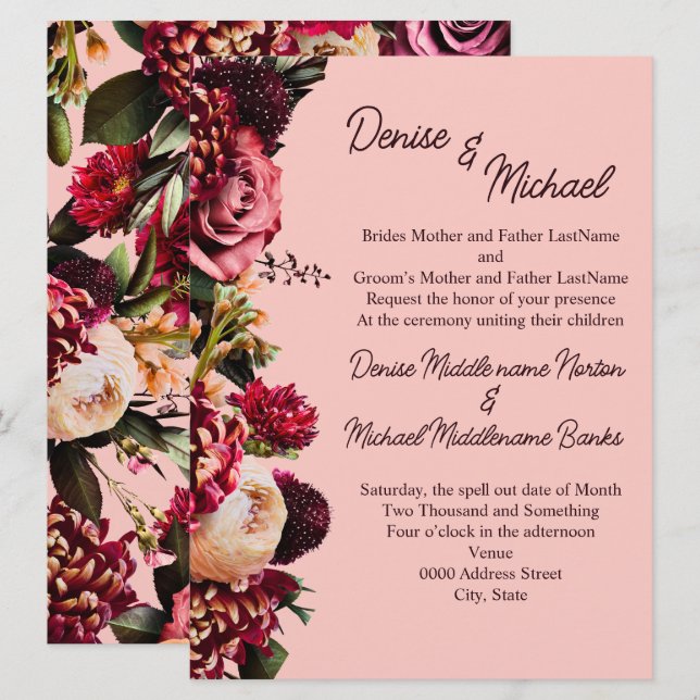 Invitation Chrysanthème romantique sur rose gossamer (Devant / Derrière)