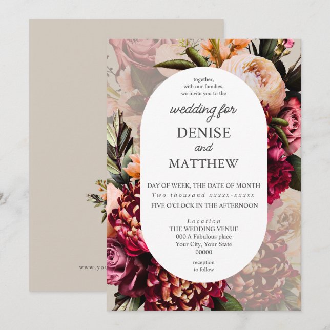 Invitation Chrysanthème romantiqueSur Mariage parfaitement pâ (Devant / Derrière)