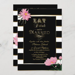 Invitation Chrysanthème rose mariage Blancs noirs
