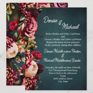 Invitation Chrysanthème sur Mariage Turquoise