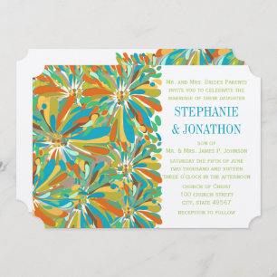 Invitation Chrysanthème Turquoise orange vert moderne