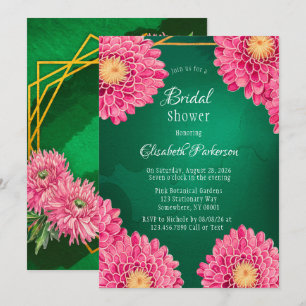 Invitation Chrysanthèmes rose Fête des mariées géométrique