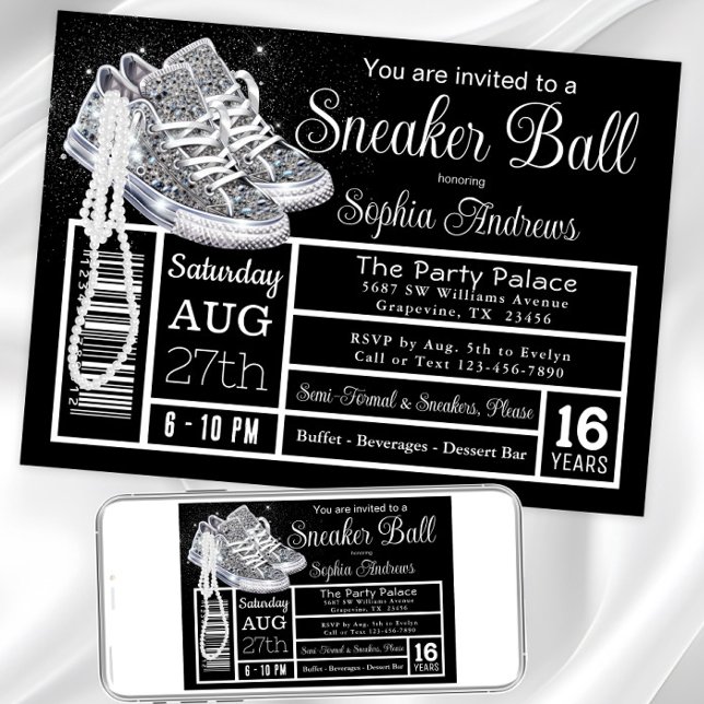 Invitation Chucks Pearl Diamond Basket Ball Anniversaire (Chucks and pearls any event sneaker invitation. Instant download and printed invitations available.)
