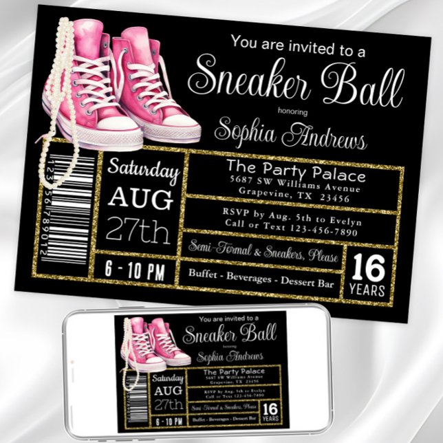 Invitation Chucs et perles Basket Ball fête d'anniversaire (Chucks and pearl any event sneaker invitation. Instant download and printed invitations available.)