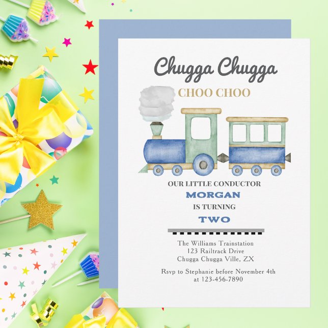Invitation Chugga Choo, train bleu pour le 2e anniversaire du (Créateur téléchargé)