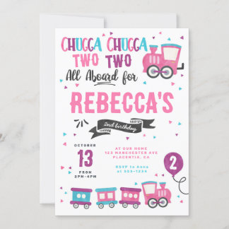Invitation Chugga Chugga Choo choo Fille Train fête d'anniver