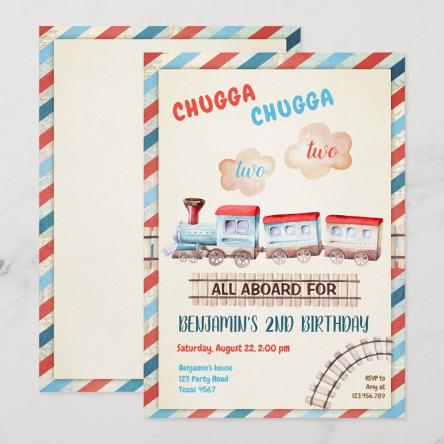 Invitation Chugga Deux Train Choo Boy Red Blue 2e anniversair (Devant / Derrière)