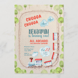 Invitation Chugga Train Choo Boy Red Blue Anniversaire Rails