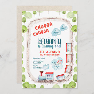 Invitation Chugga Train Choo Boy Red Blue Birday Rails