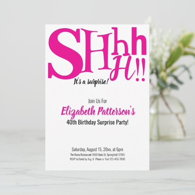 Invitation Chut C'est une fête d'anniversaire surprise 40 Adu (Debout devant)