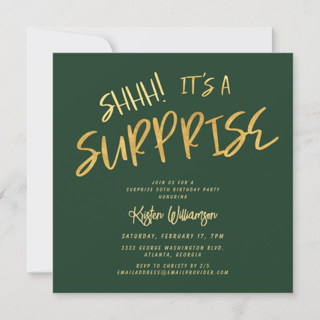 Invitation Chut ! C'est une surprise 50e anniversaire Gold Gr (Devant)