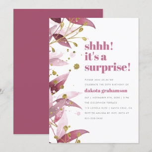Invitation Chut ! C'est une surprise ! Anniversaire Feuille