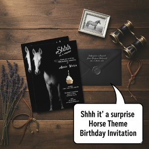 Invitation Chut c'est une surprise Cheval Eux Anniversaire
