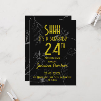 Invitation Chut ! C'est une surprise d'anniversaire noir et o