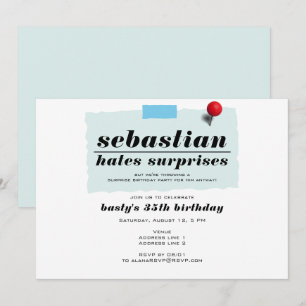 Invitation Chut ! Drôle Hates Surprises Fête d'Anniversaire m