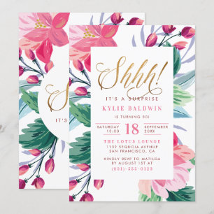 Invitation Chut ! Élégant Gold Script Floral Surprise Anniver