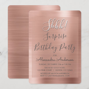 Invitation Chut ! Fête d'anniversaire Surprise Rose Gold