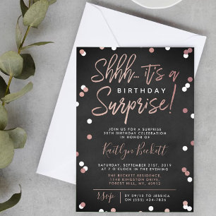 Invitation Chut... Surprise Anniversaire Rose Gold Foil Confe