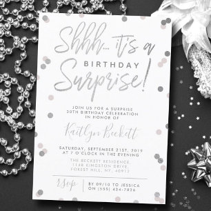 Invitation Chut... Surprise Anniversaire Silver Foil Confetti