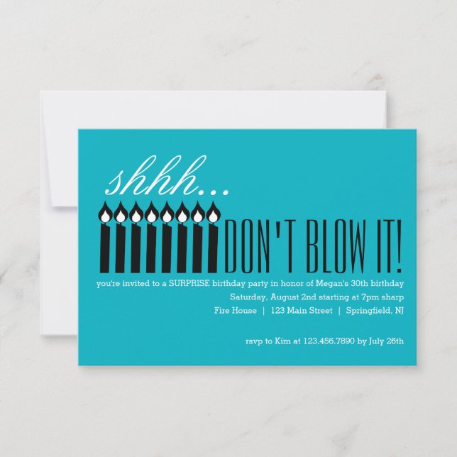 Invitation Chut surprise aux bougies... NE LE SOUFFLE PAS ! (Devant)