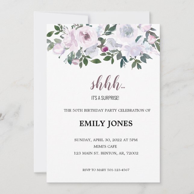 Invitation Chut surprise florale rose blush bouquet aquarelle (Devant)