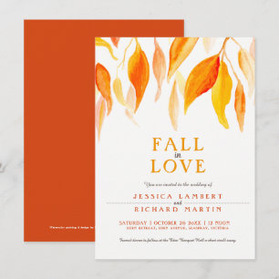 Invitation Chute amoureuse aquarelle orange feuille mariage