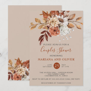 Invitation Chute Aquarelle Floral Taupe Couples Douche