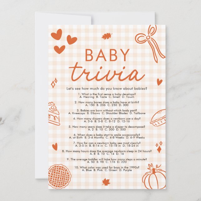 Invitation Chute Baby shower Tirée Main Baby Trivia Jeu (Devant)