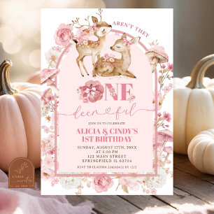 Invitation Chute Blanc et rose Jumeaux Jumeaux Anniversaire