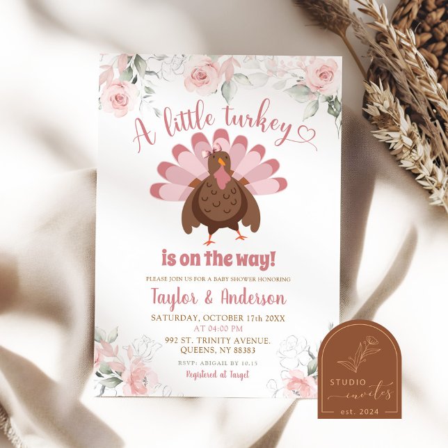 Invitation Chute Blush Rose Girl Turquie Baby shower Invitati (Créateur téléchargé)