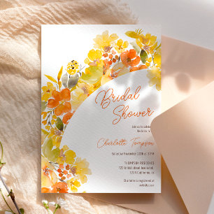 Invitation Chute boho jaune fleurs script douche nuptiale