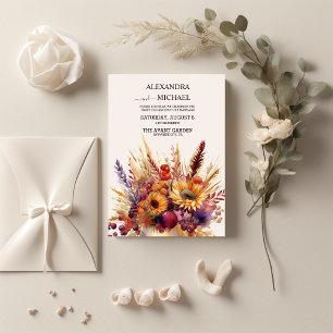 Invitation Chute Burange Aquarelle Orange Pampas Grass Mariag