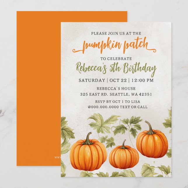 Invitation Chute Burnt Orange Citrouille Patch Anniversaire (Devant / Derrière)