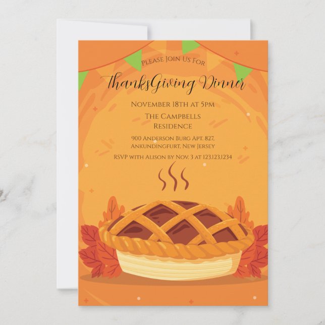 Invitation Chute Citrouille tarte Thanksgiving Dîner (Devant)