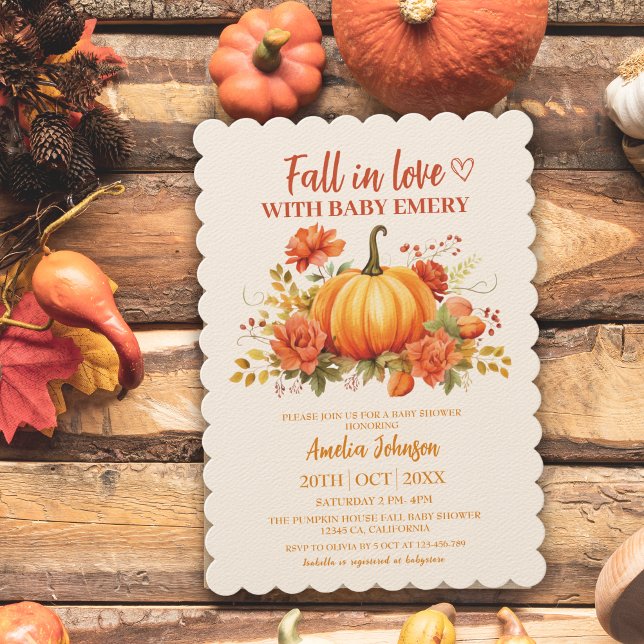 Invitation Chute d'amour aquarelle citrouille baby shower (Créateur téléchargé)