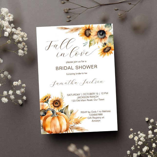 Invitation Chute d'amour boho citrouille tournesol douche nup (Fall in love boho pumpkin and sunflowers bridal shower template invitation digital download autumn)