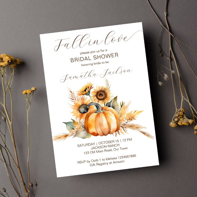 Invitation Chute d'amour boho citrouille tournesol douche nup (Fall in love bridal shower template invitation instant download pumpkin sunflowers earthy brown)