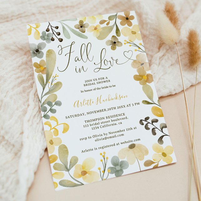Invitation Chute d'amour boho floral automne chic douche nupt (Fall in love boho floral autumn chic bridal shower invitation)