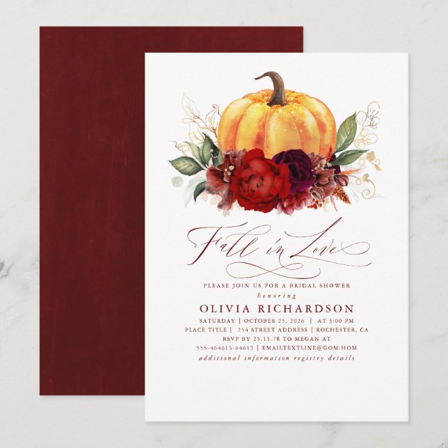 Invitation Chute d'amour Bourgogne Red Bridal Shower Invitati (Devant / Derrière)