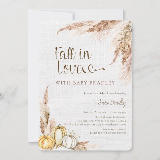 Invitation Chute d'amour Citrouille Boho pampas herbe baby sh (Devant)